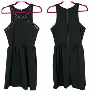 City Triangles Grommet Neckline Sleeveless Olive Green Fit and Flare Mini Dress